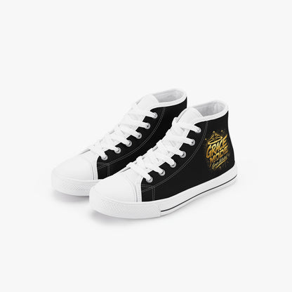 Grace Mode Activated Christian Kid’s High - Top Canvas Shoes - ClaimedbyGodDesigns