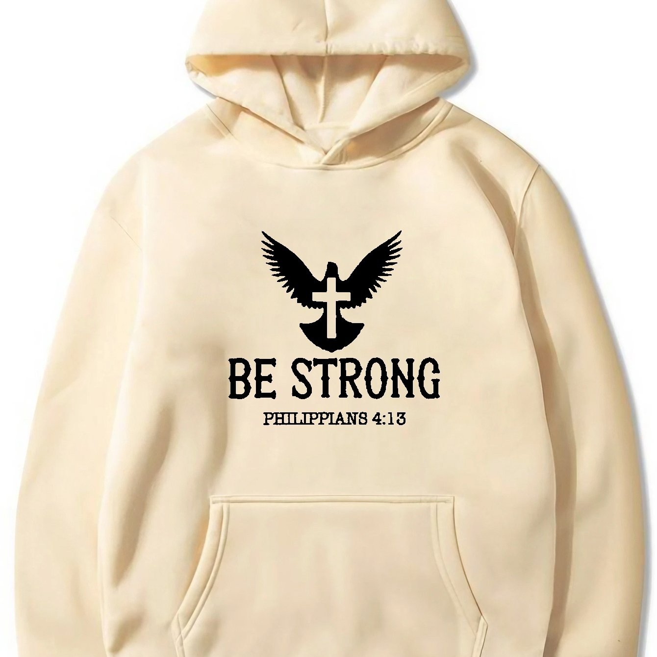 Phillippians 4:13 BE Strong Men's Christian Pullover Hooded Sweatshirt claimedbygoddesigns