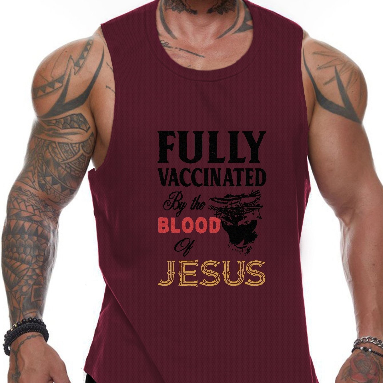 Fully Vaccinated By The Blood Of Jesus Plus Size Men's Christian Tank Top claimedbygoddesigns