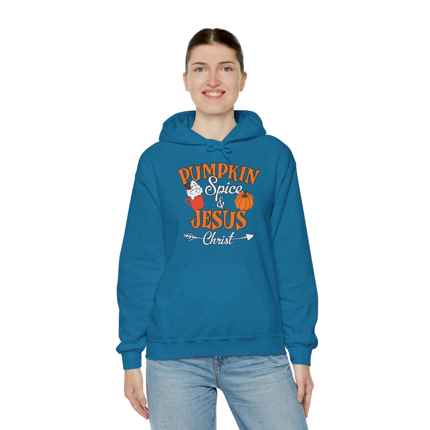 Pumpkin Spice And Jesus Christ Halloween Unisex Christian Pullover Hooded Sweatshirt