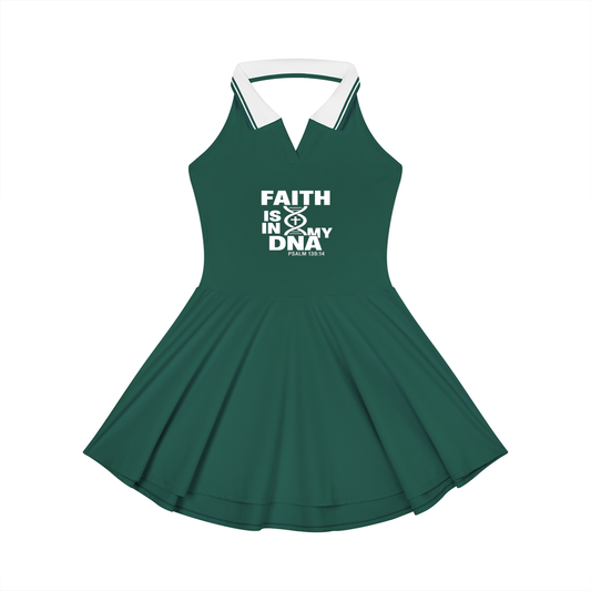 Faith Is In My DNA Women's Christian Collared Halter A-Line Tennis Dress