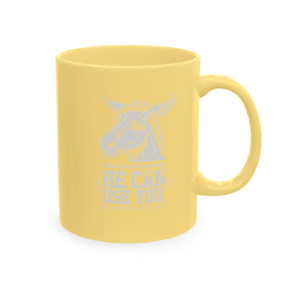 Donkey Wisdom Christian Multicolor Ceramic Mug — "If God Can Use A Donkey, He Can Use You" Faith & Farmhouse Coffee Cup