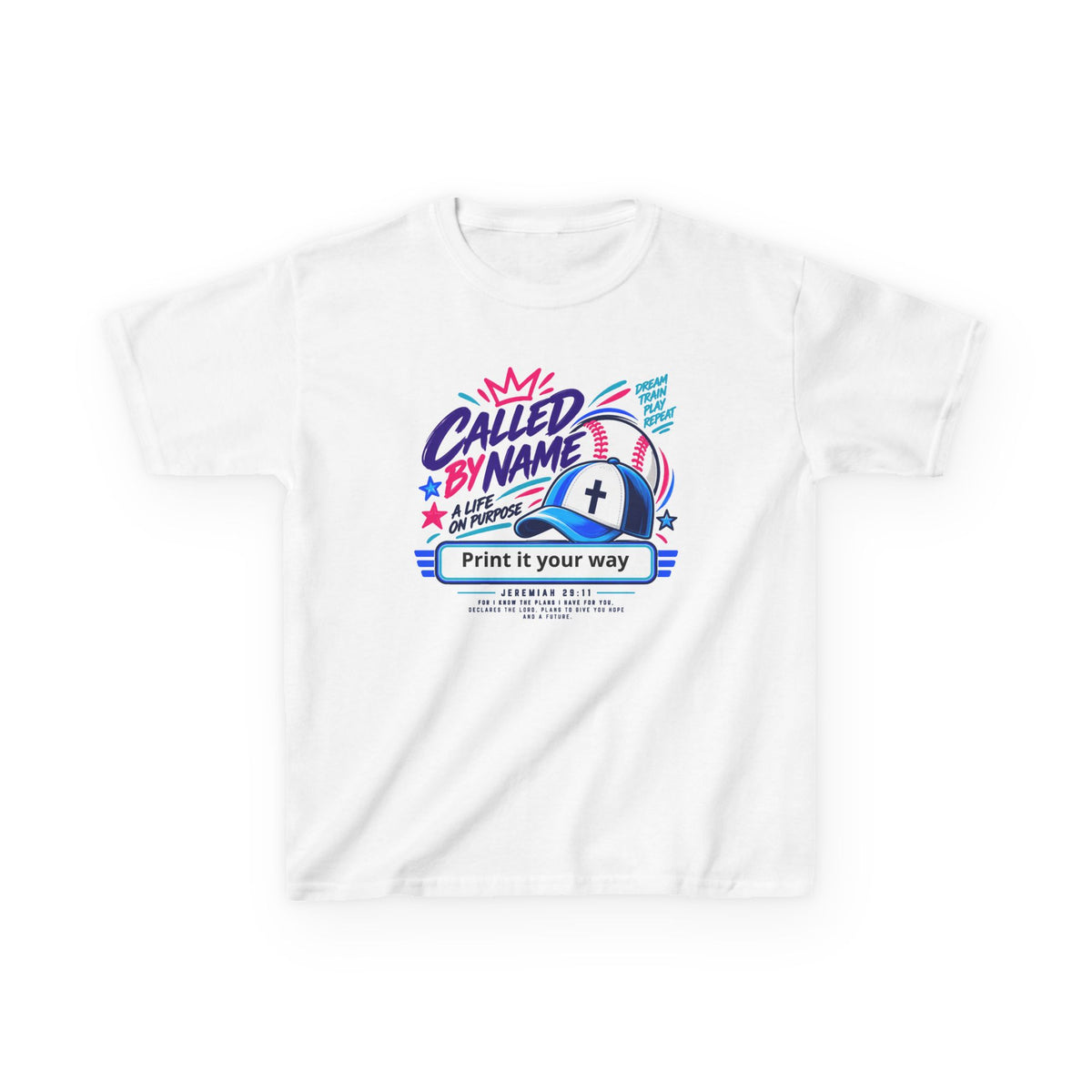 Youth Christian baseball t-shirt, Called By Name design