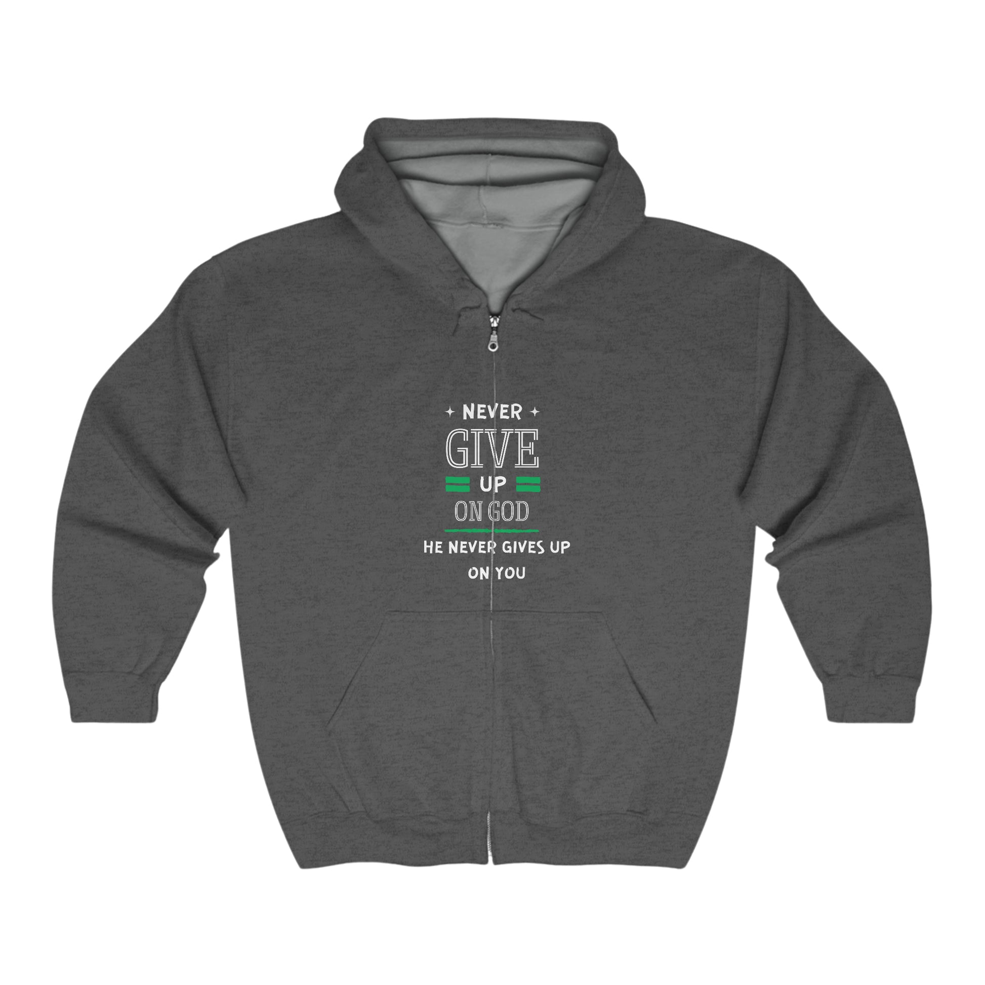 Never Give Up On God He Never Gives Up On You Unisex Heavy Blend Full Zip Hooded Sweatshirt Printify