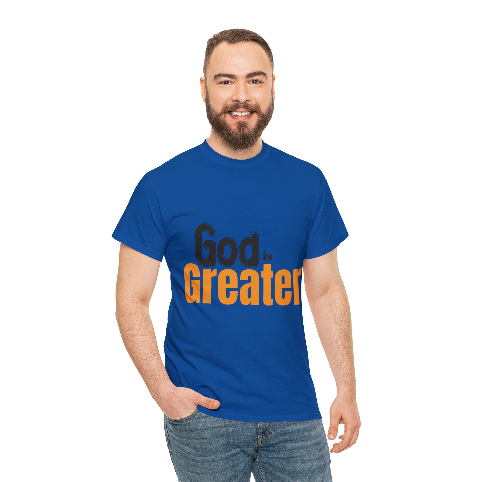 God Is Greater Unisex Heavy Cotton Tee Printify