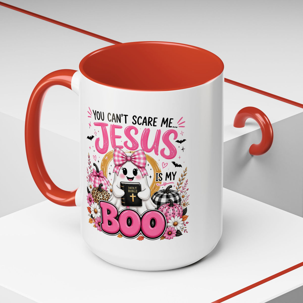 You Can’t Scare Me Jesus Is My Boo Coffee Mug — Halloween Christian Accent Mug