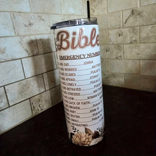 BIBLE Emergency Numbers Christian Stainless Steel Insulated Tumbler claimedbygoddesigns