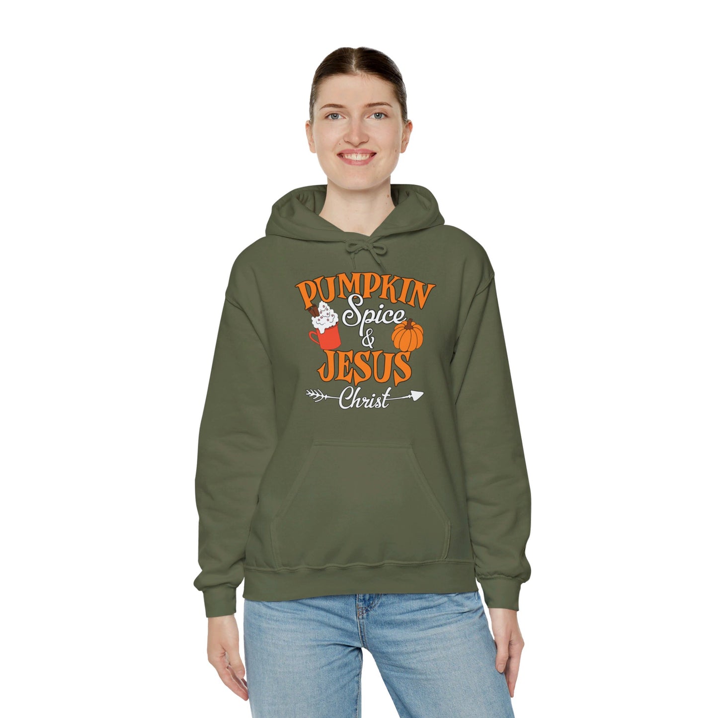 Pumpkin Spice And Jesus Christ Halloween Unisex Christian Pullover Hooded Sweatshirt