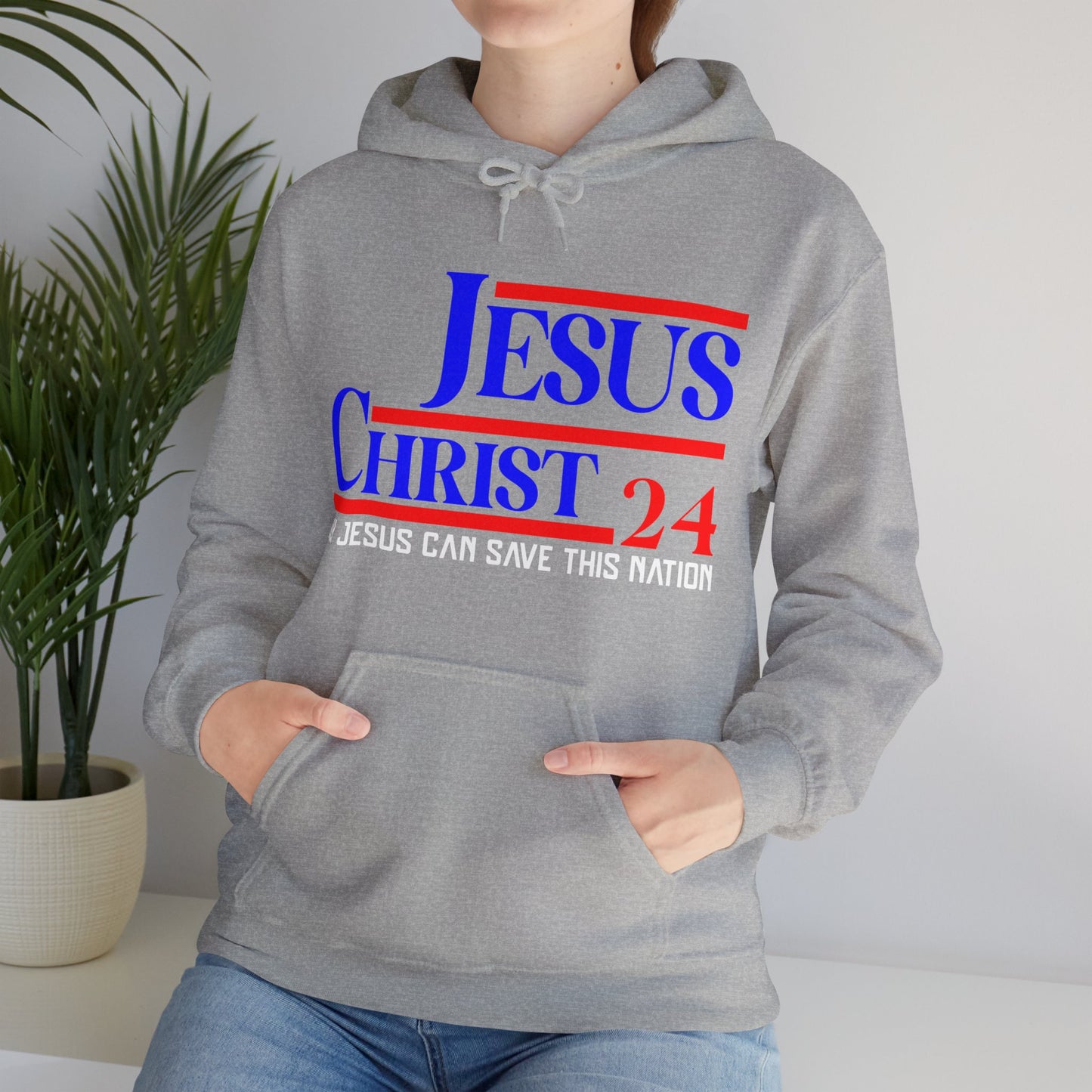 Jesus Christ 2024 Only Jesus Can Save This Nation Election Year Unisex Christian Hooded Pullover Sweatshirt