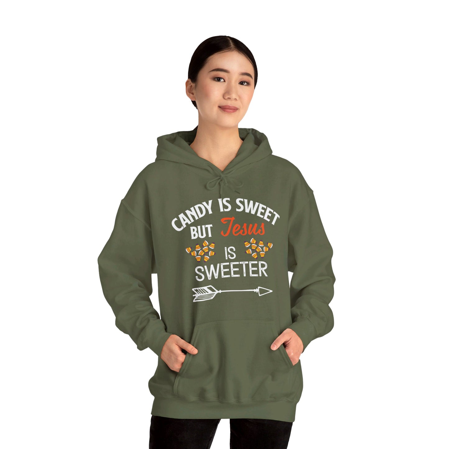 Candy Is Sweet Jesus Is Sweeter Halloween Unisex Christian Pullover Hooded Sweatshirt