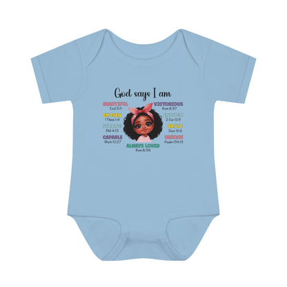 God Says I Am Christian Baby Onesie Printify