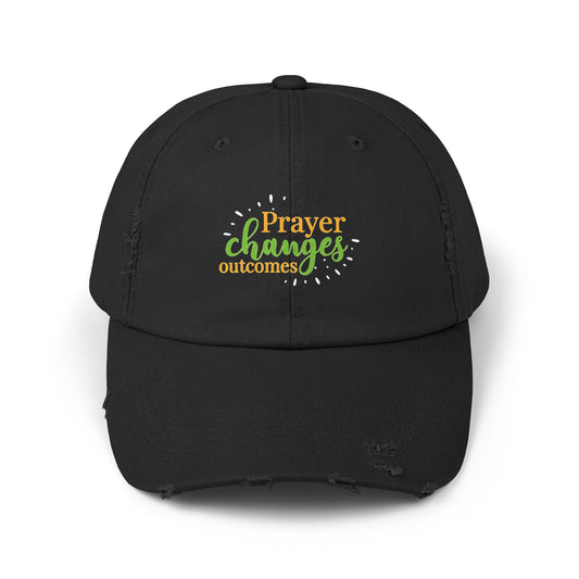 Prayer Changes Outcomes Unisex Christian Distressed Hat Printify