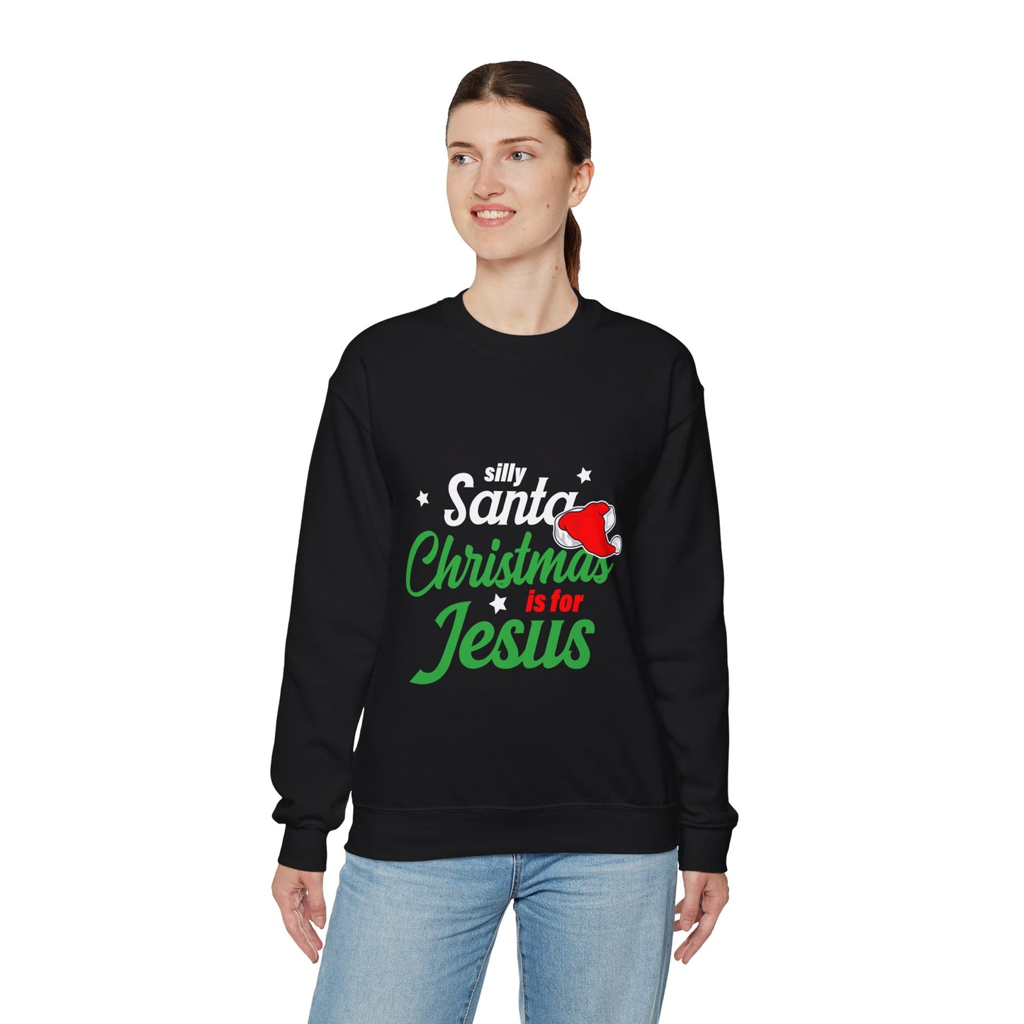 Silly Santa Christmas Is For Jesus (Christmas Themed) Unisex Heavy Blend™ Crewneck Christian Sweatshirt