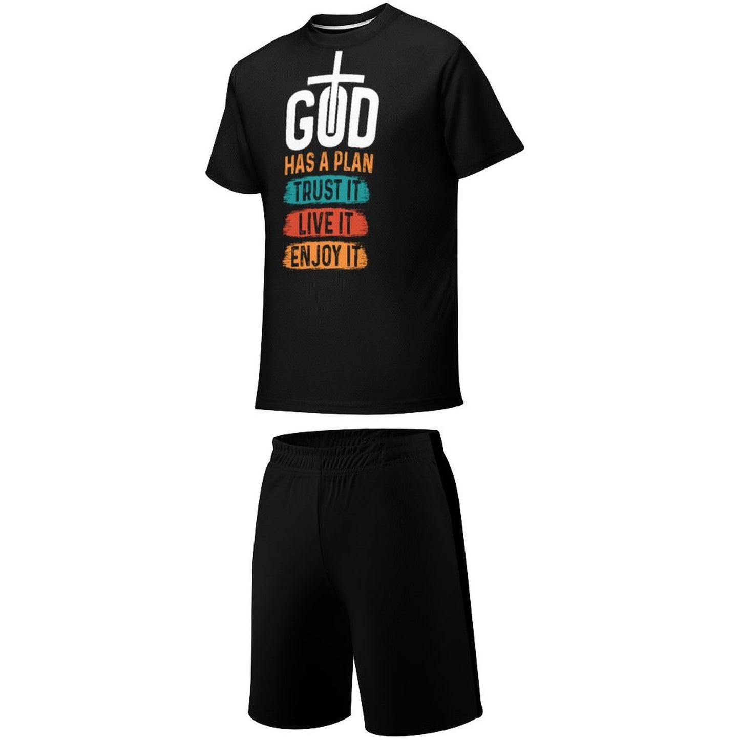 God Has A Plan Trust It Live It Enjoy It Youth Christian Summer Casual  Outfit Shorts Set SALE-Personal Design