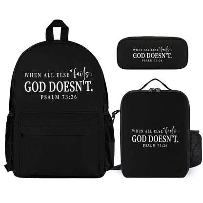 When All Else Fails He Doesn't Christian Backpack Set of 3 Bags (Shoulder Bag Lunch Bag & Pencil Pouch)