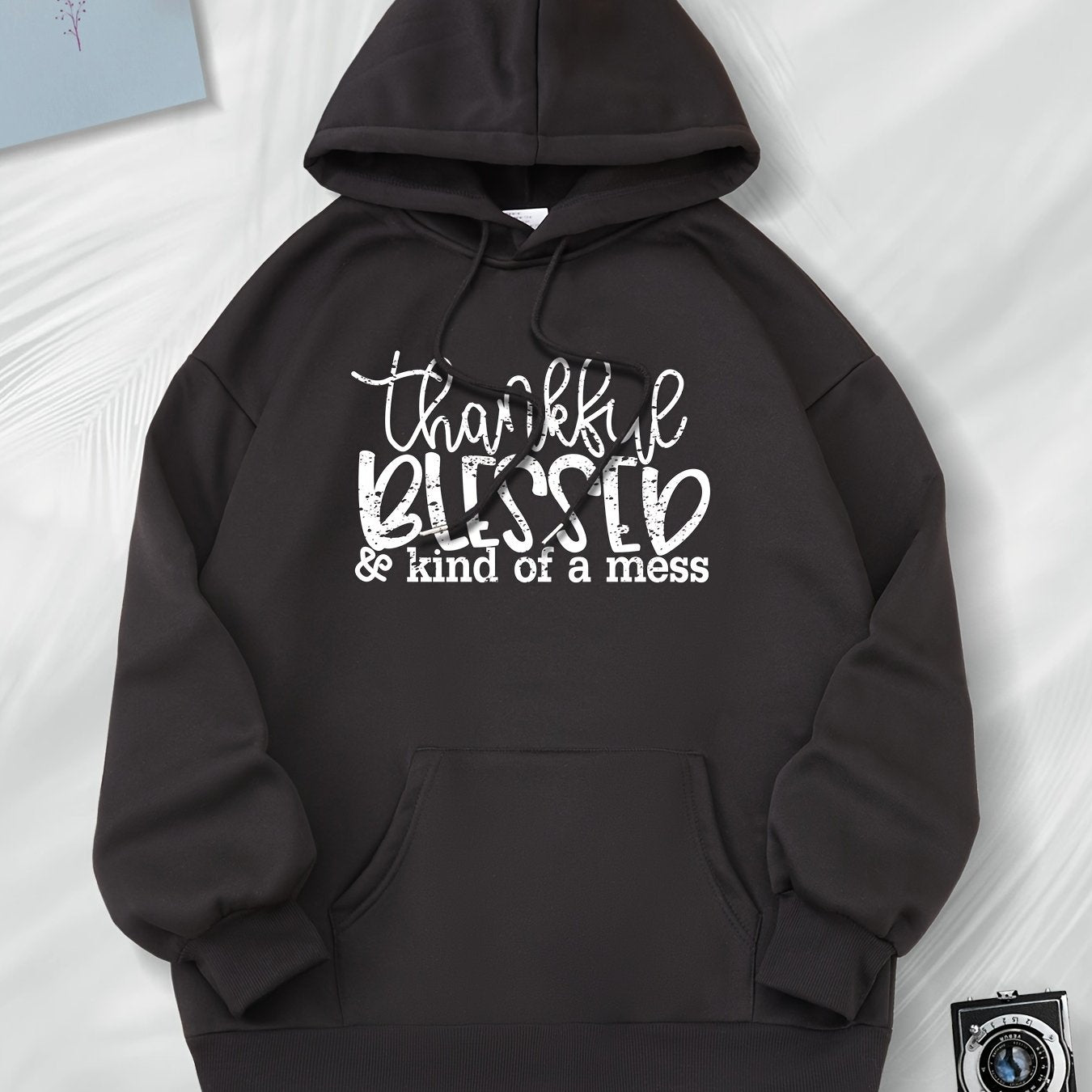 THANKFUL BLESSED & KIND OF A Mess Women's Christian Pullover Hooded Sweatshirt claimedbygoddesigns