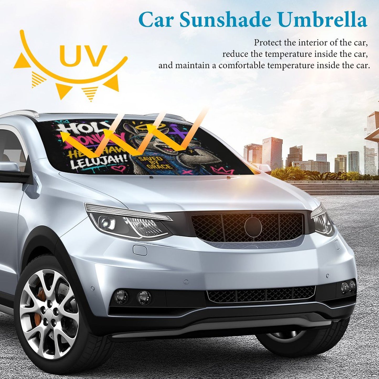 Holy Donkey — Hee‑Haw‑lelujah Christian Car Sunshade Umbrella - ClaimedbyGodDesigns