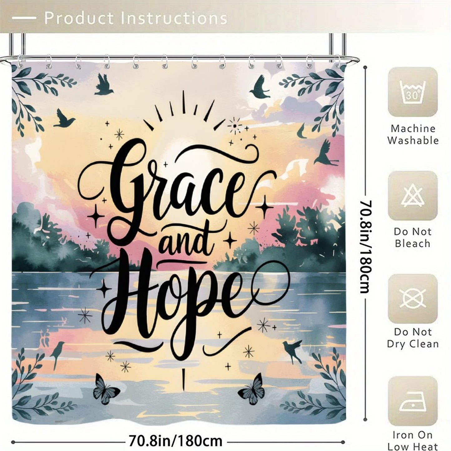 Grace And Hope Christian Waterproof Shower Curtain