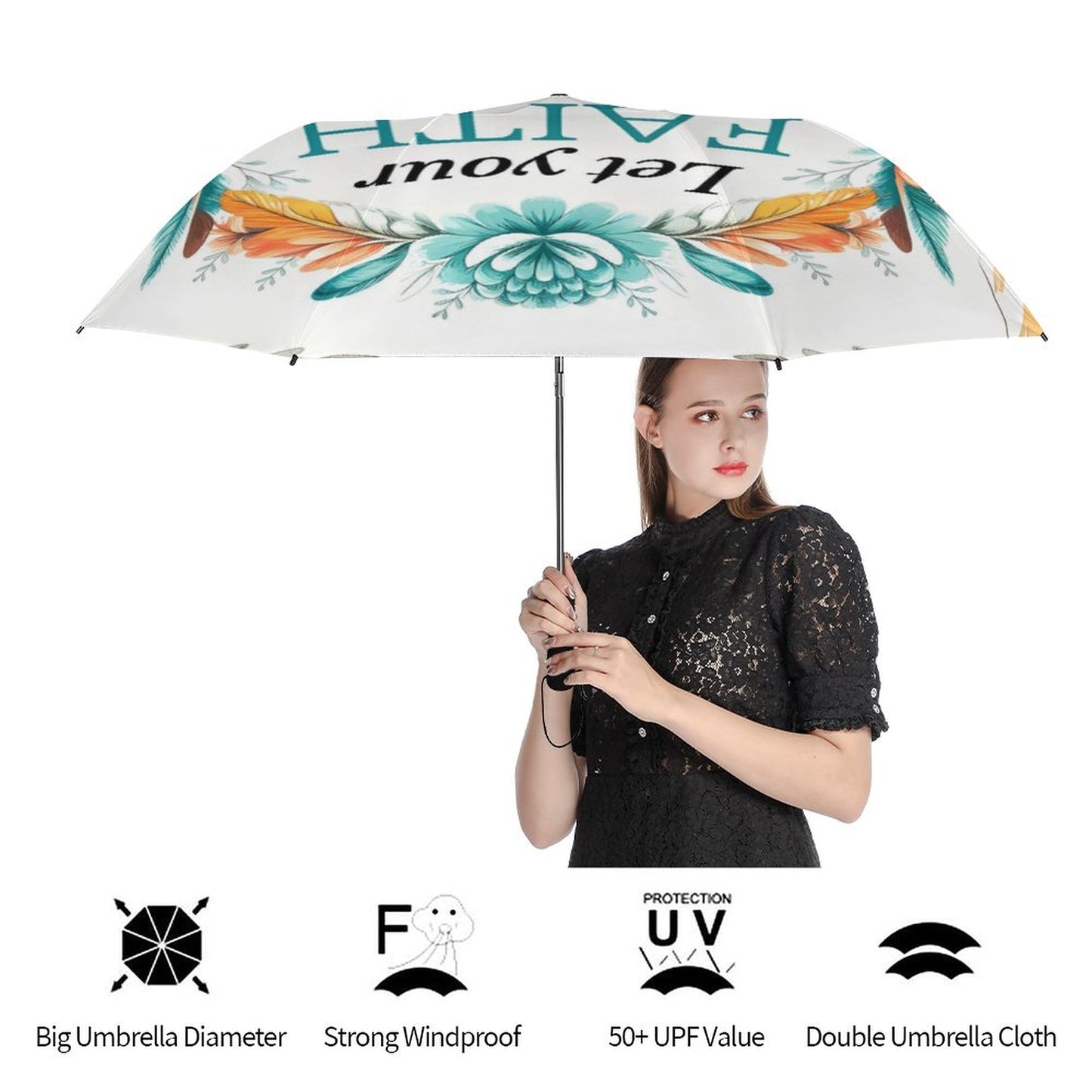 Let Your Faith Be Bigger Than Your Fear Christian 2-Fold Automatic Golf Umbrella