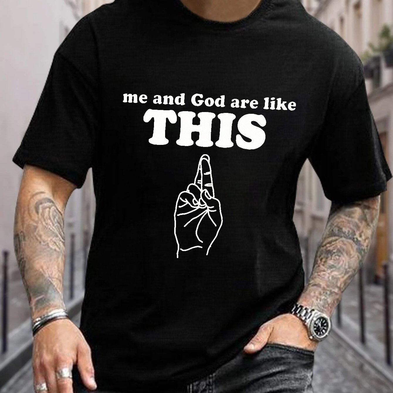 Me & God Are Like This PLUS SIZE Men's Christian T-shirt claimedbygoddesigns