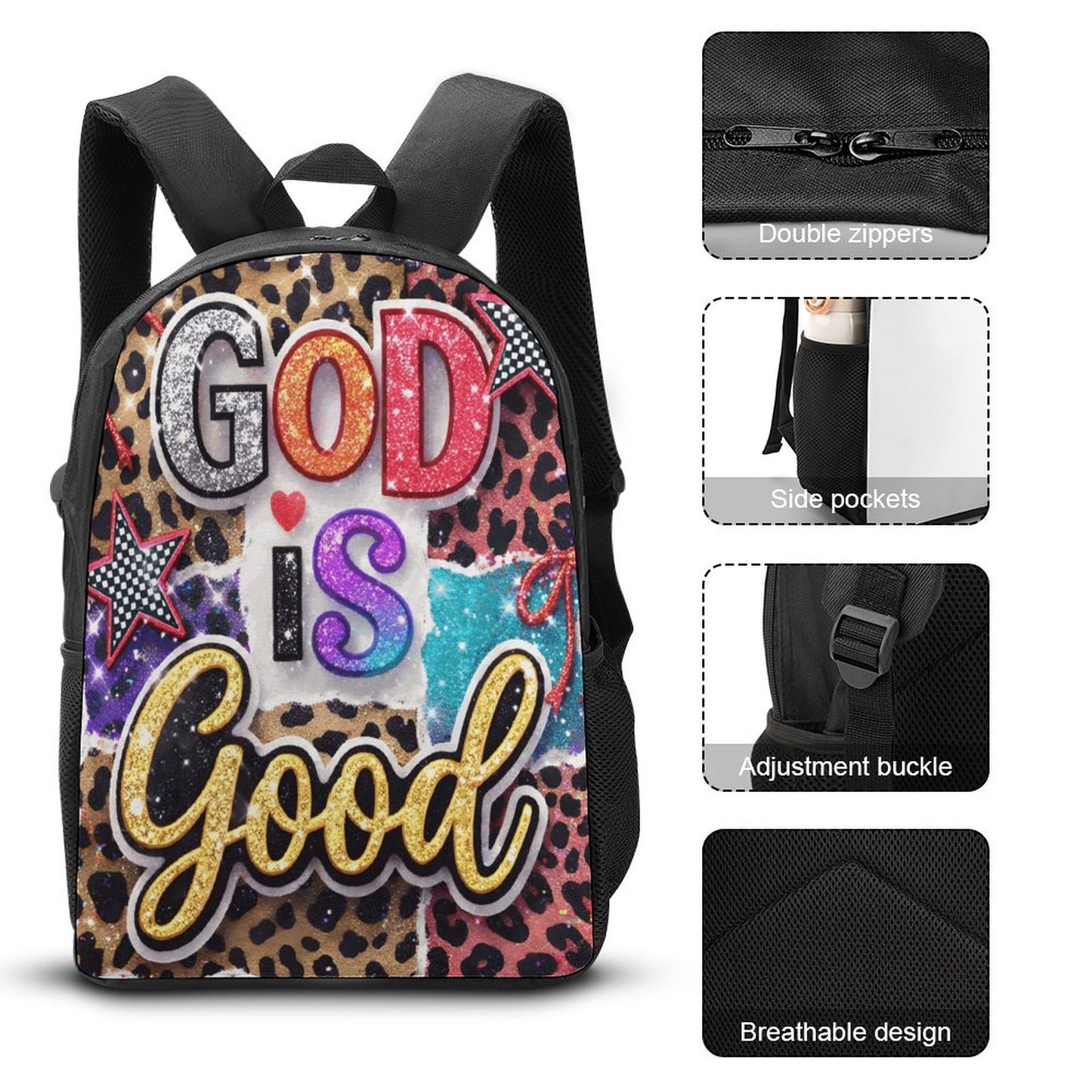 God Is Good 3 PCS Christian Set (Backpack, Lunch Bag and Pencil Case) - ClaimedbyGodDesigns