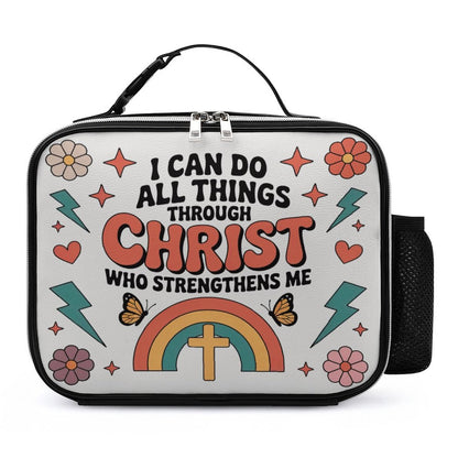 I Can Do All Things Christian PU Leak-proof Lunch Bag with Detachable Buckled Handle