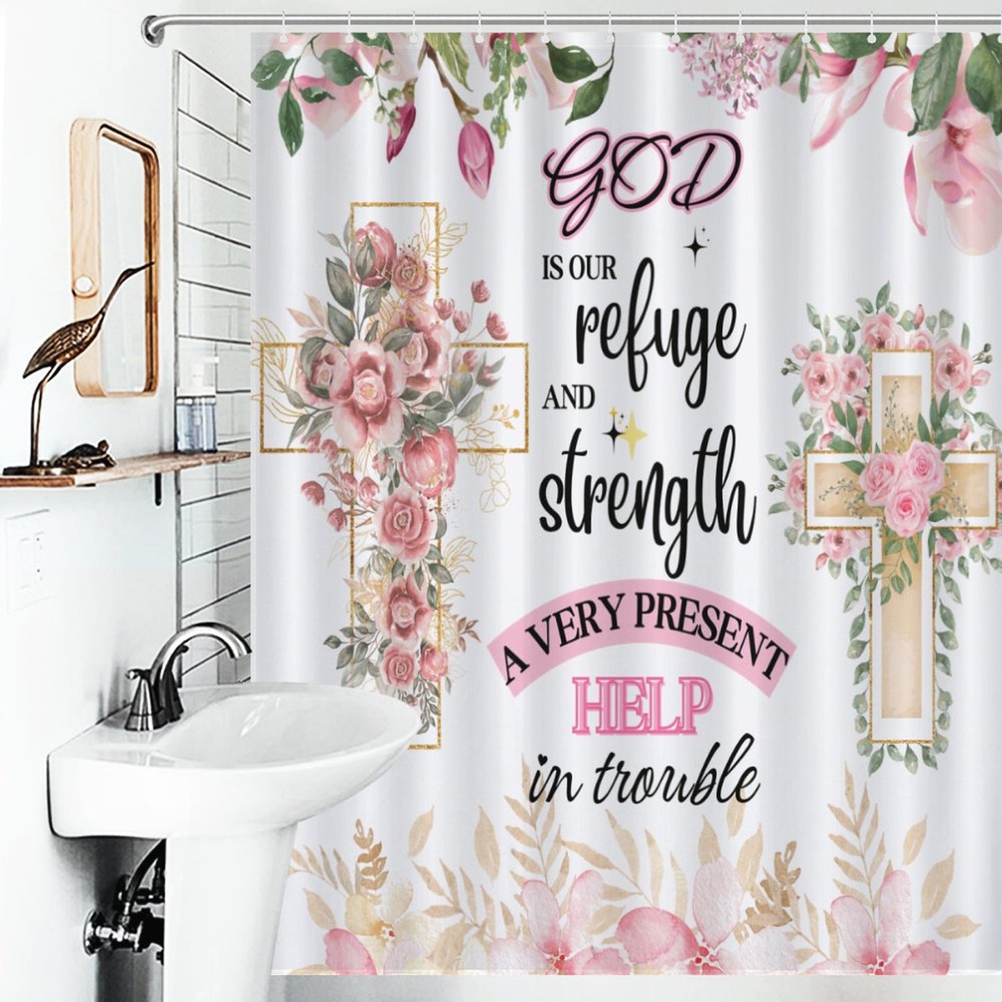 God Is Our Refuge And Strength A Very Present Help Christian Shower Curtain-66x72Inch (168x183cm) SALE-Personal Design