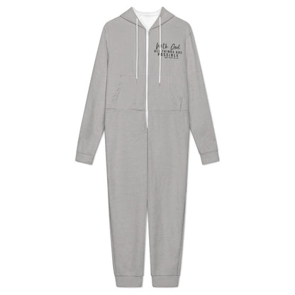 All Things Are Possible Men's Christian Flannel Zip up Jumpsuit Pajama Jumpsuit