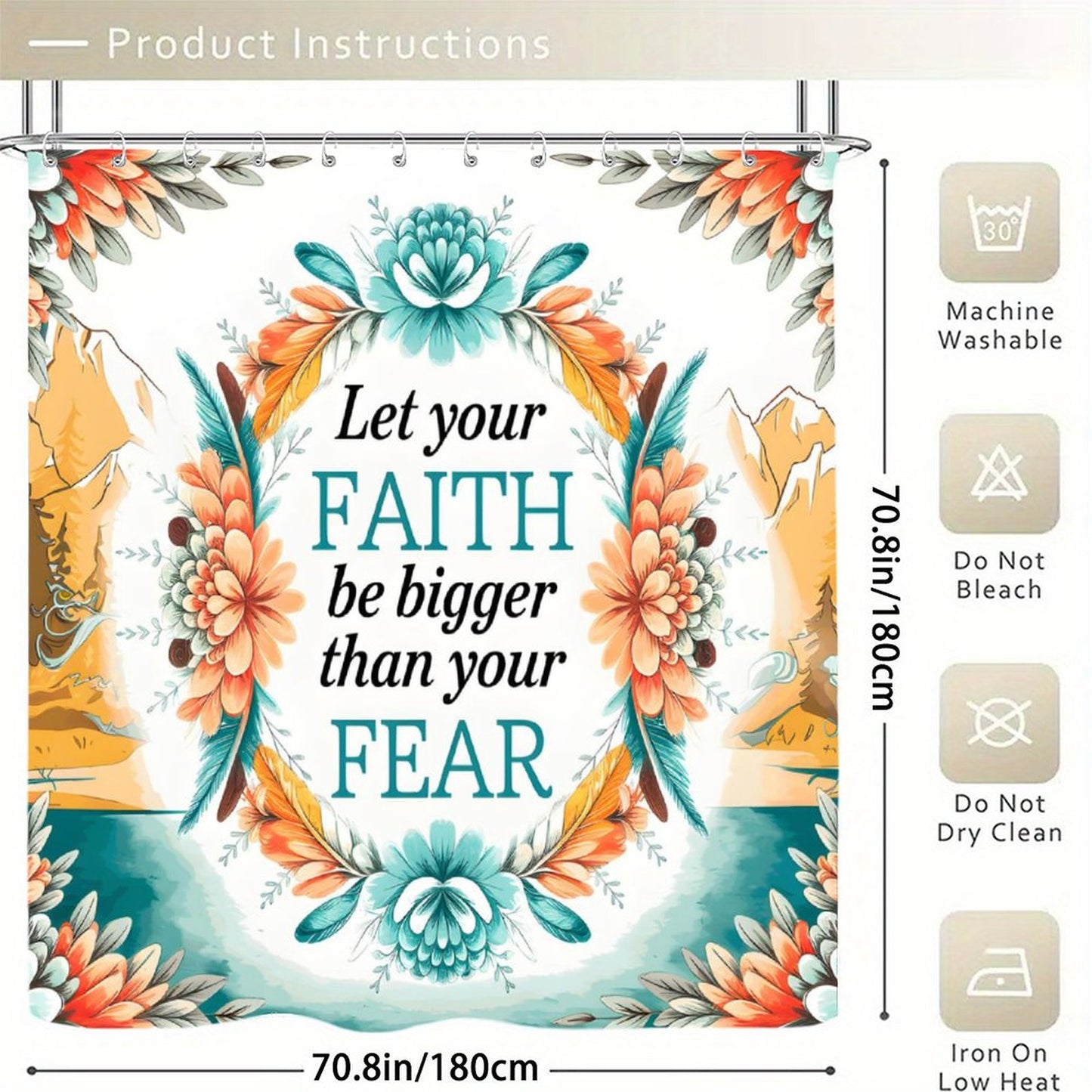 Let Your Faith Be Bigger Than Your Fears Christian Waterproof Shower Curtain