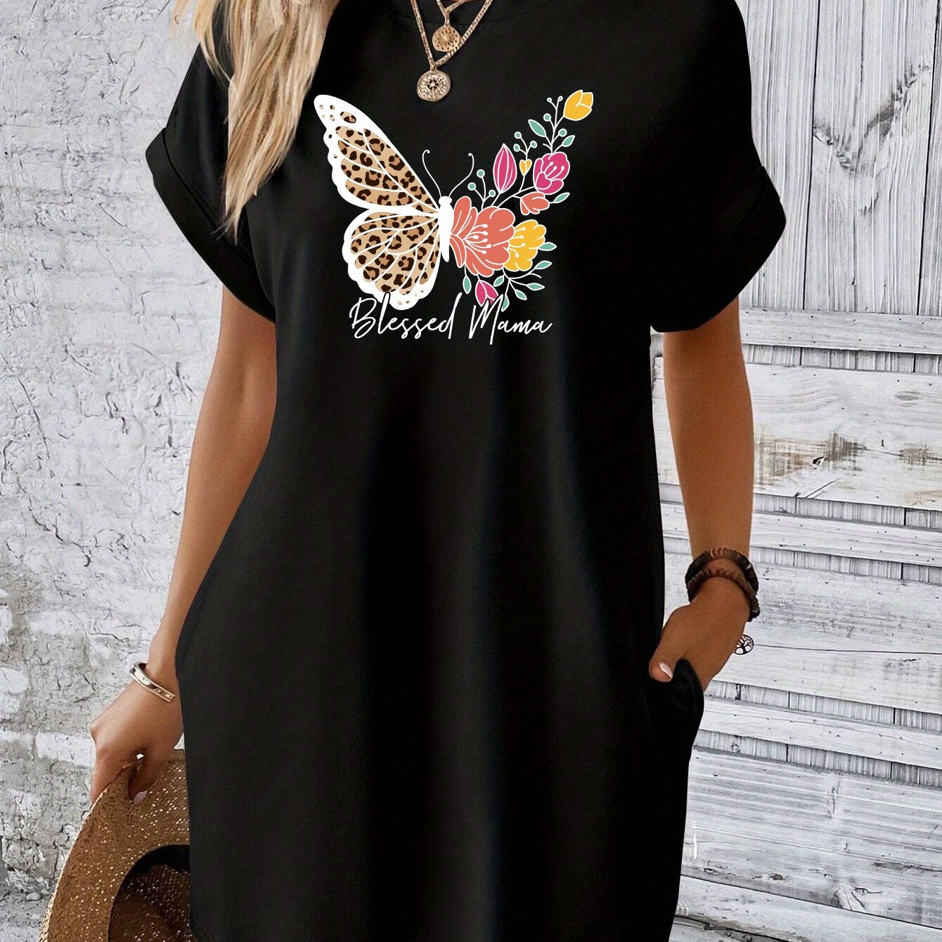Blessed Mama Women's Christian T-shirt Casual Dress claimedbygoddesigns