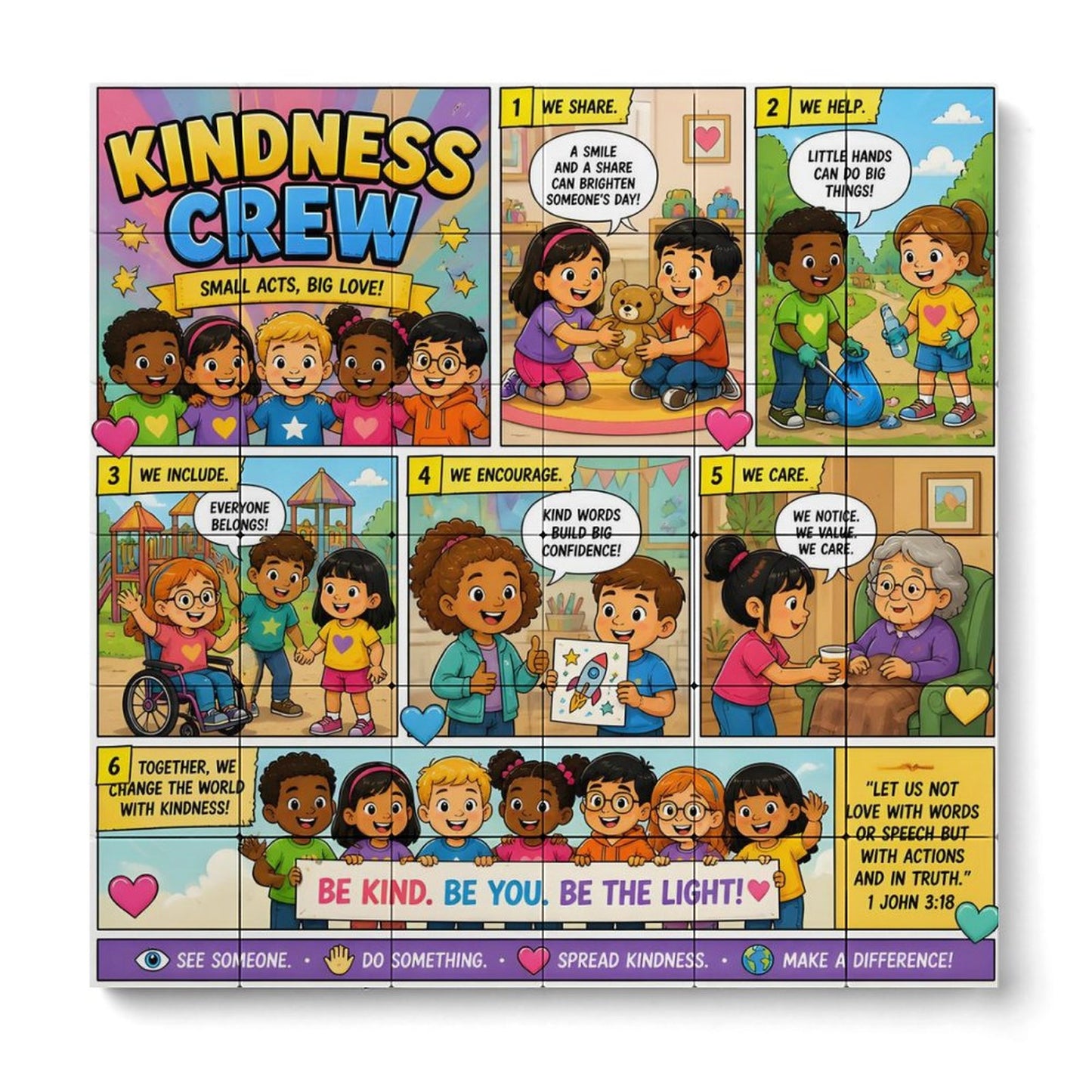 Kindness Crew – Building Block Puzzle Ornament - ClaimedbyGodDesigns