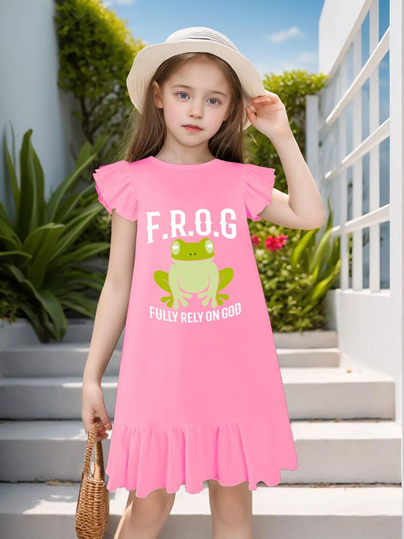 Fully Rely On Him (Frog) Youth Christian Dress for Girls - ClaimedbyGodDesigns