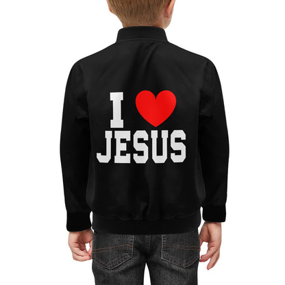I Love Him Kids' Christian Bomber Jacket with Pockets