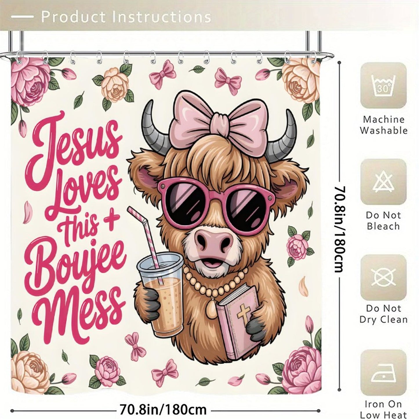 Jesus Loves This Boujee Mess Funny Christian Waterproof Shower Curtain