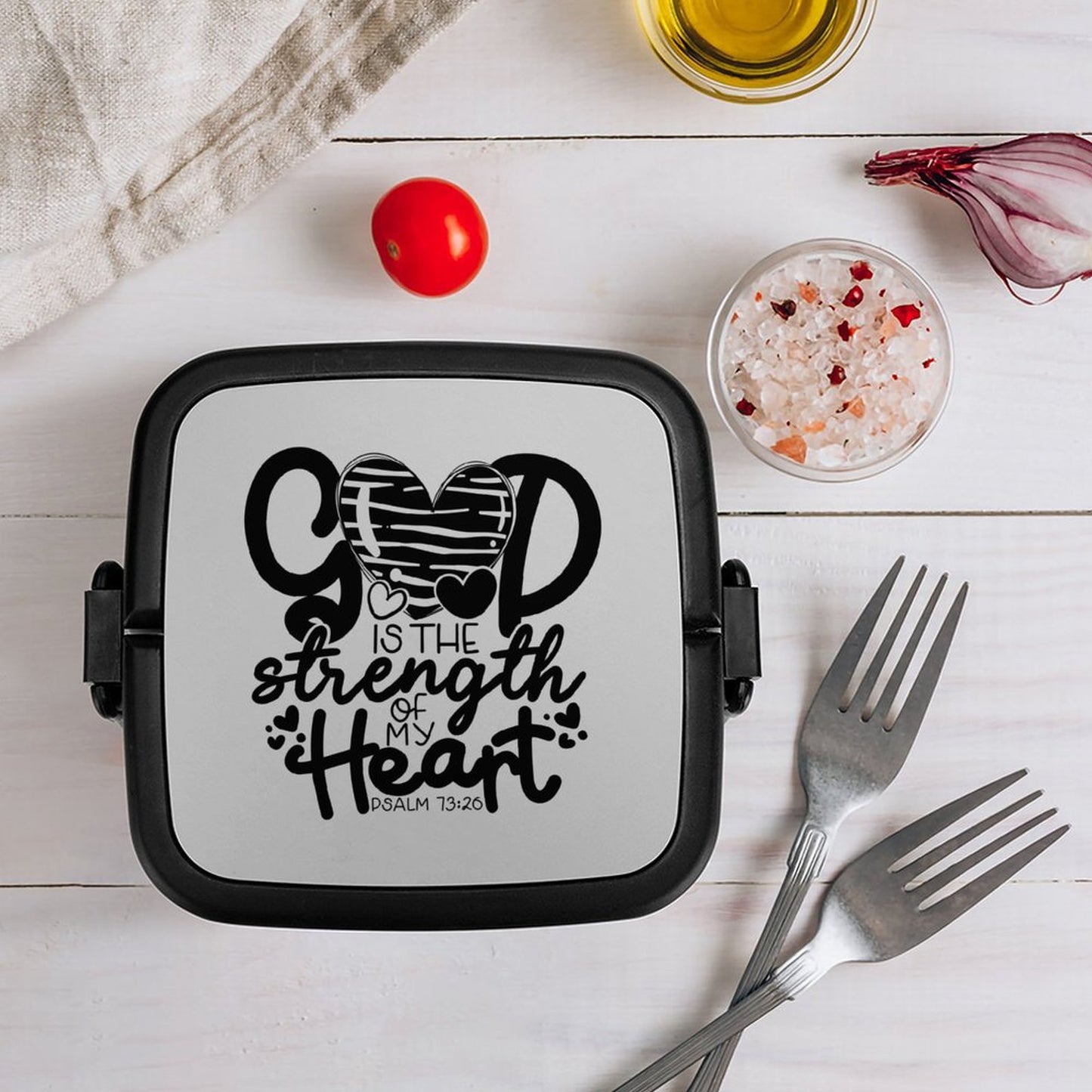 God Is The Strength Of My Heart 2-Tier Stackable Bento Lunch Box unique Christian Gift For the everyday Christian