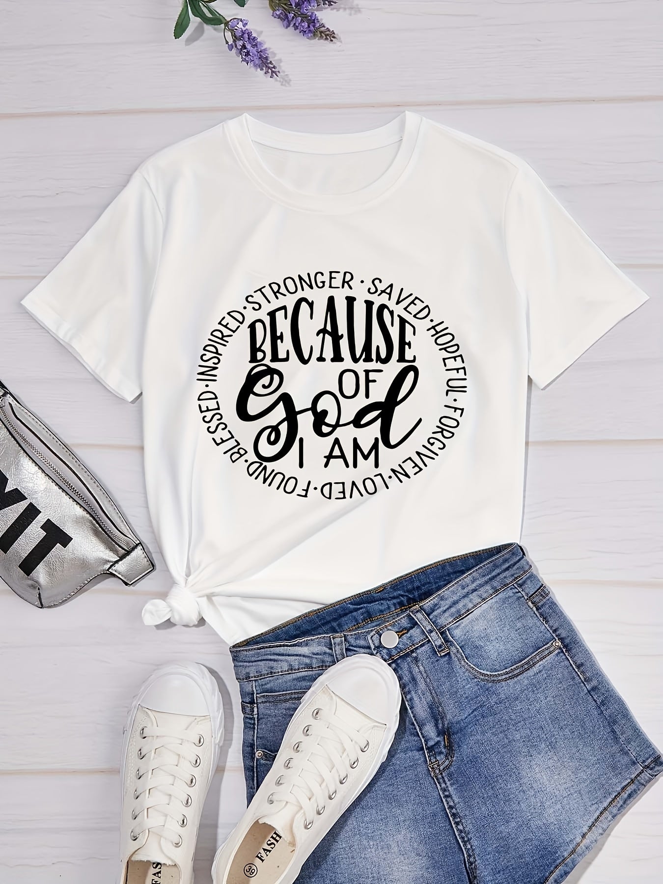 Because Of God I Am Women's Christian T-shirt claimedbygoddesigns