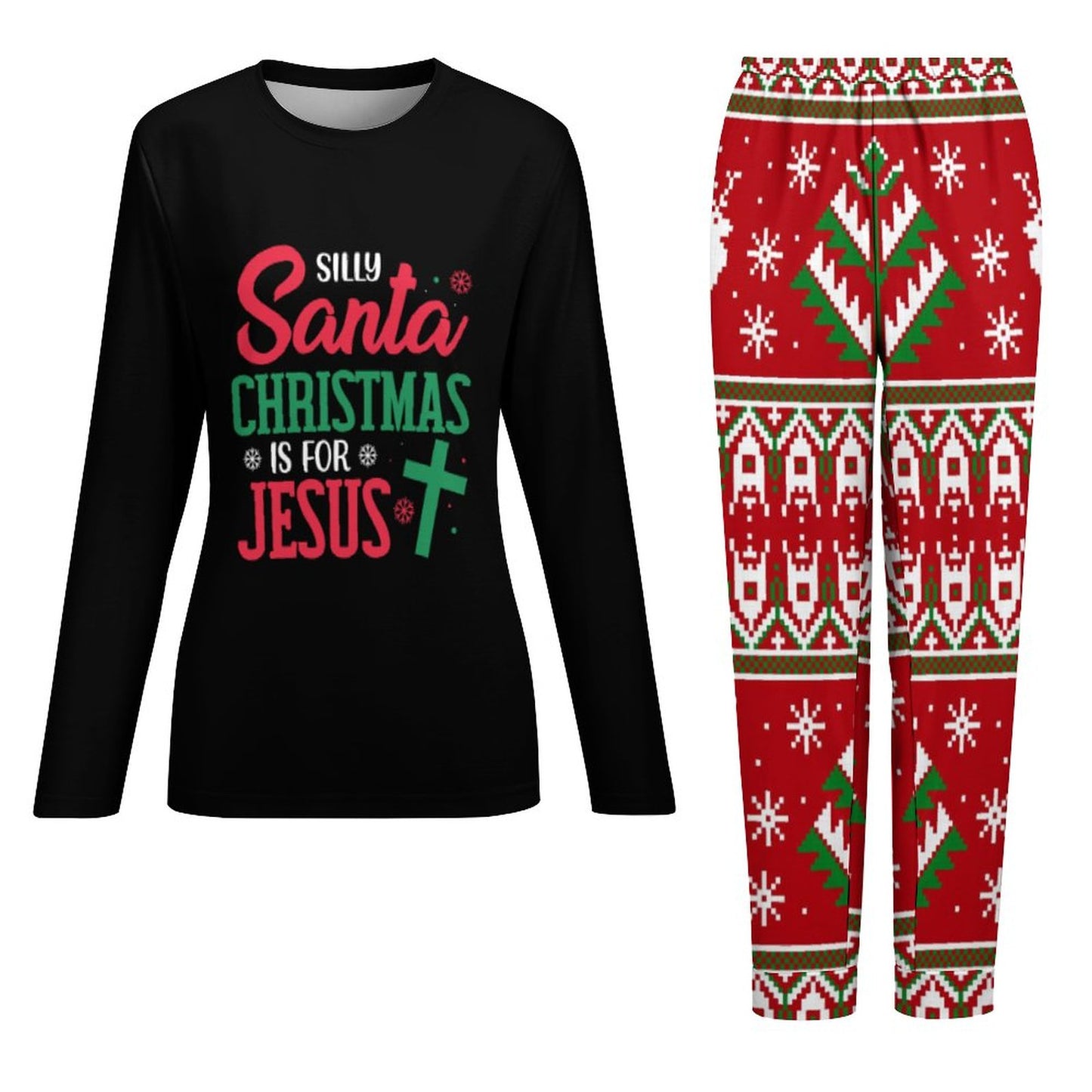 Silly Santa Christmas Is For Jesus (christmas themed) Christian Women's 2 Piece Pajama Set