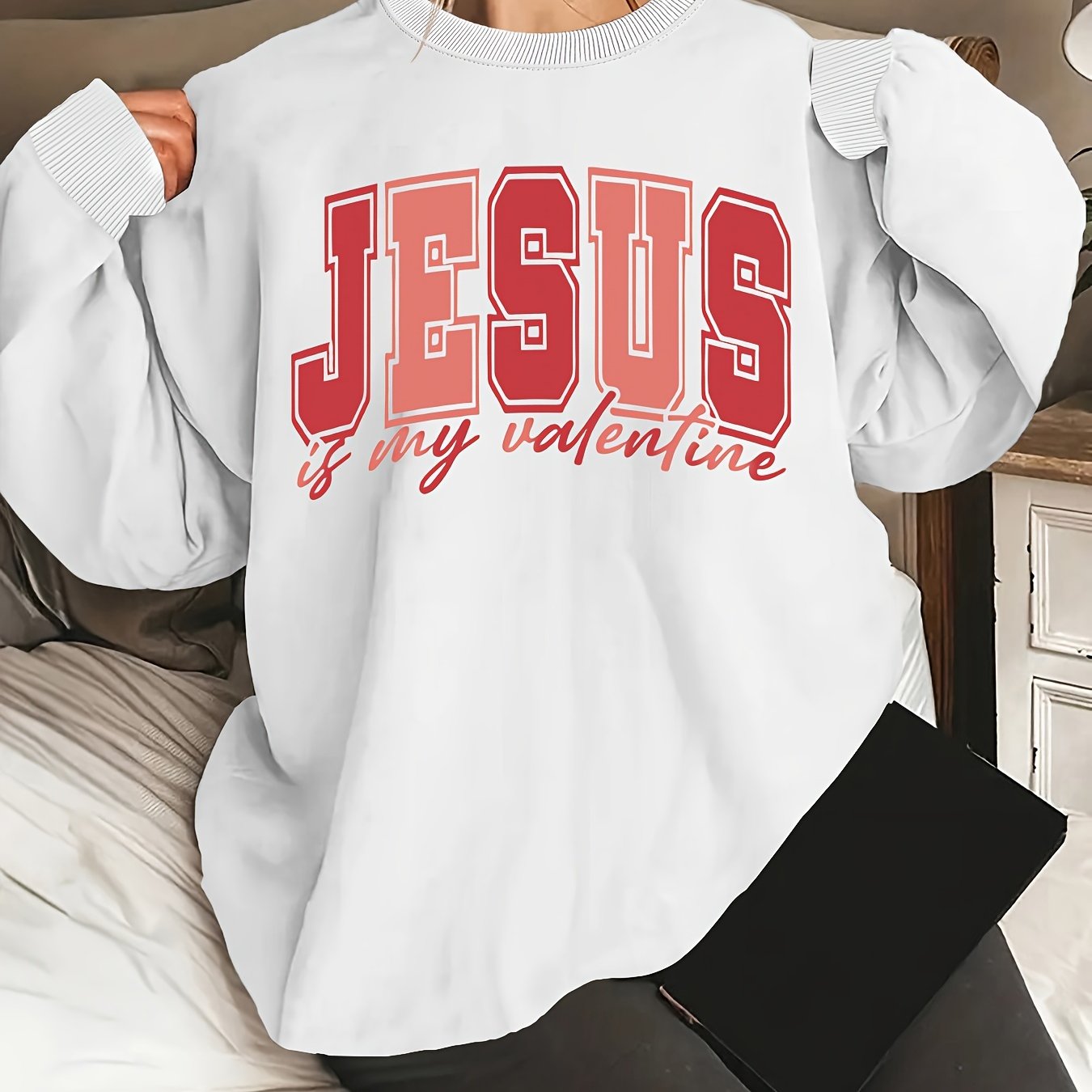 Jesus Is My Valentine Plus Size Women's Christian Pullover Sweatshirt claimedbygoddesigns