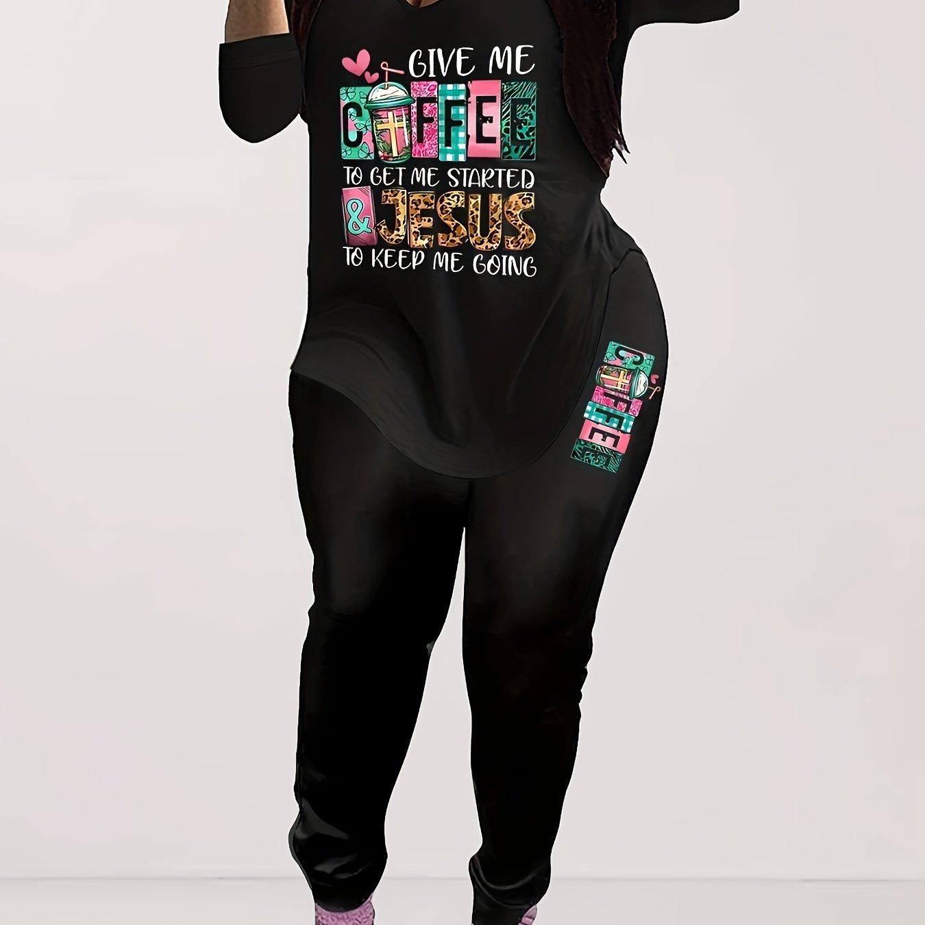 Give Me Coffee To Get Me Started & Jesus To Keep Me Going Plus Size Casual Outfit claimedbygoddesigns