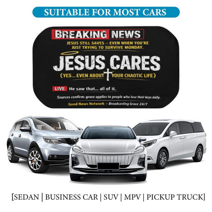 Breaking News: Jesus Cares Funny Christian Car Umbrella Sunshade