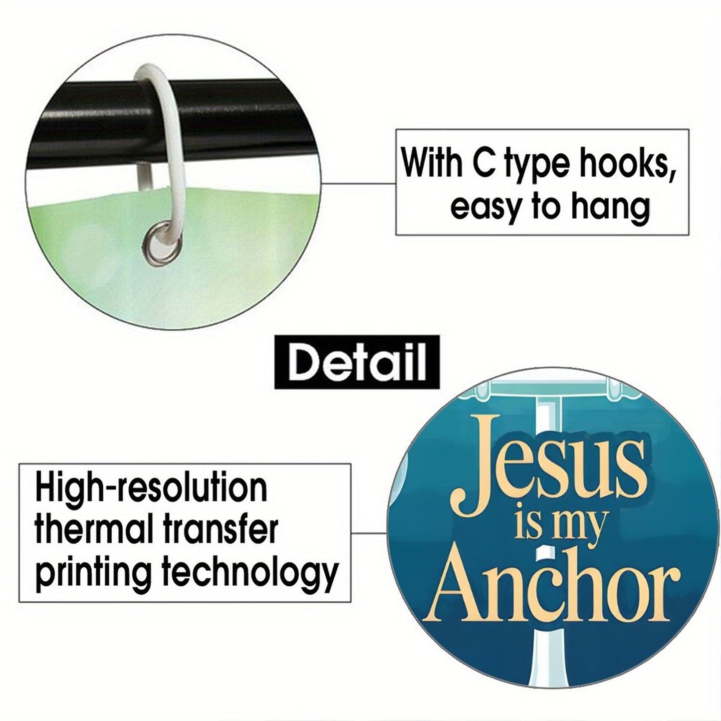 Jesus Is My Anchor Christian Waterproof Shower Curtain