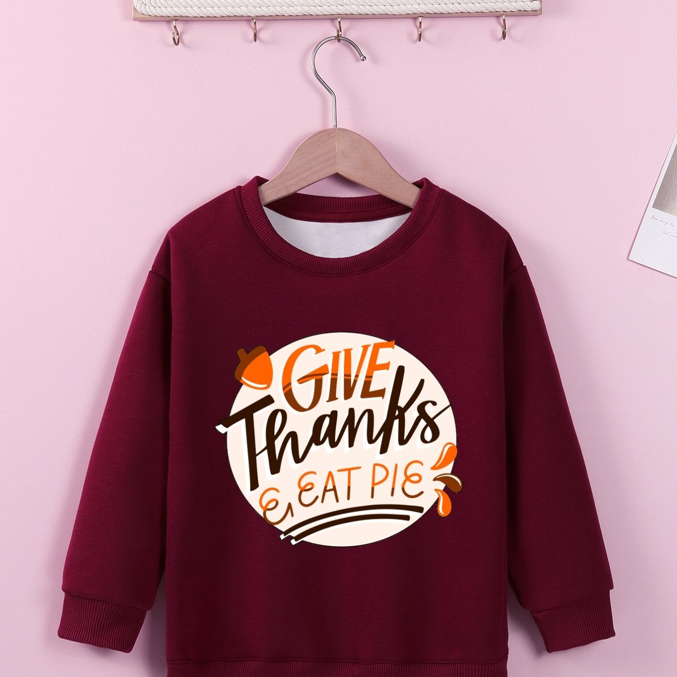 Give Thanks & Eat Pie (thanksgiving themed) Youth Christian Pullover Sweatshirt claimedbygoddesigns