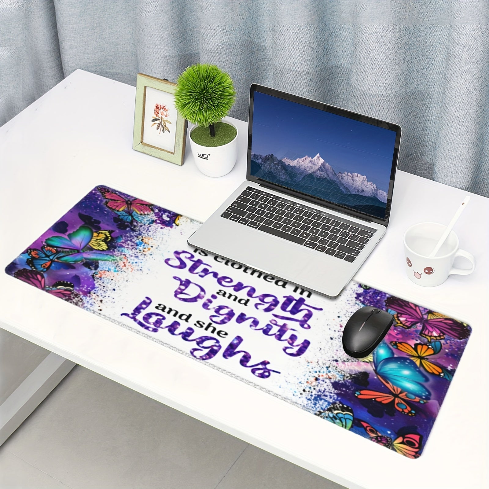 1pc She Is Clothed In Strength And Dignity Christian Computer Keyboard Mouse Pad 11.8x31.5 claimedbygoddesigns