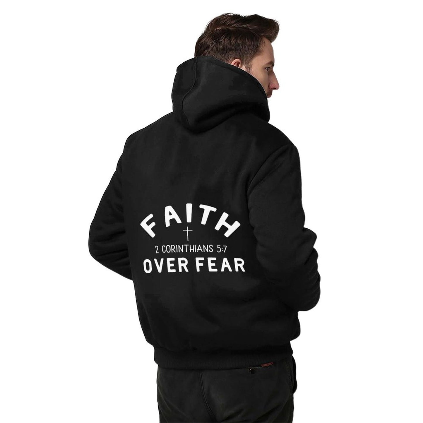 Faith Over Fear 3 Crosses Men’s Christian Plush Full Zip Hooded Sweatshirt