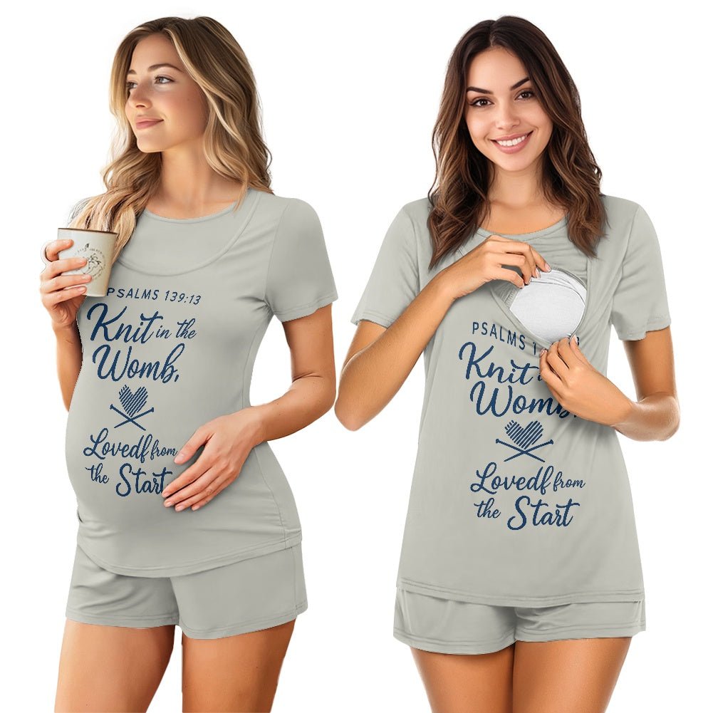 Knit in the Womb, Loved from the Start Christian Maternity Short Sleeve Pajama Set - ClaimedbyGodDesigns