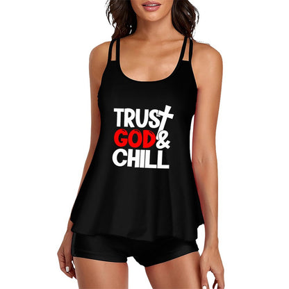 Trust Him And Chill Christian Tankini Two - Piece Swimsuit for Women - ClaimedbyGodDesigns