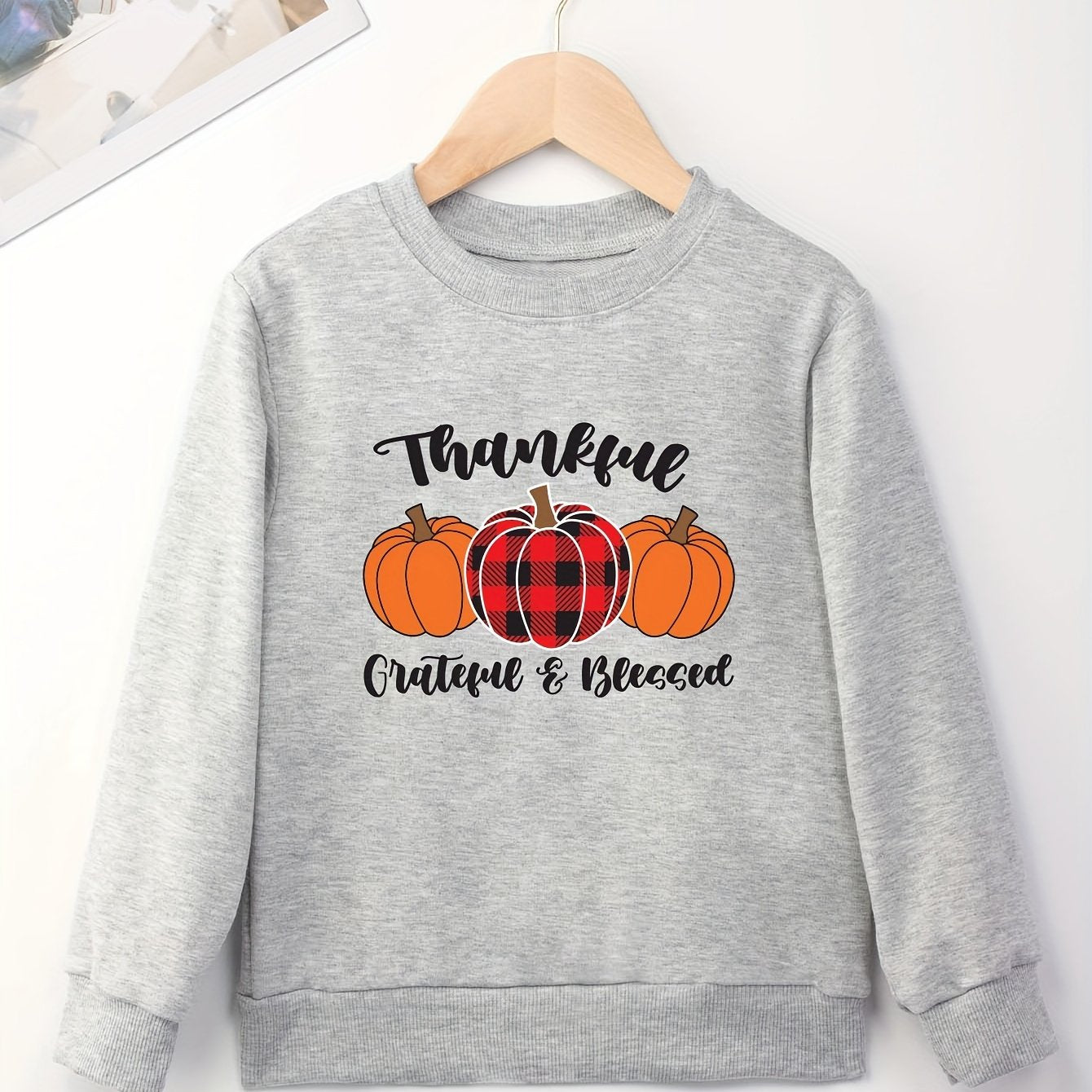 Thankful GRATEFUL&BLESSED (thanksgiving themed) Youth Christian Pullover Sweatshirt claimedbygoddesigns