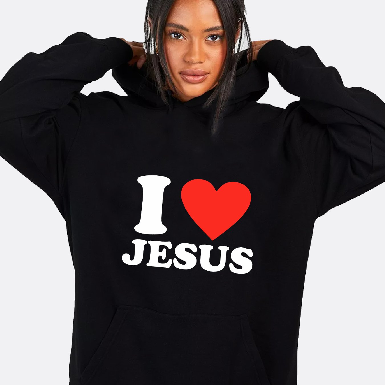 I Love Jesus Women's Christian Hooded Pullover Sweatshirt claimedbygoddesigns
