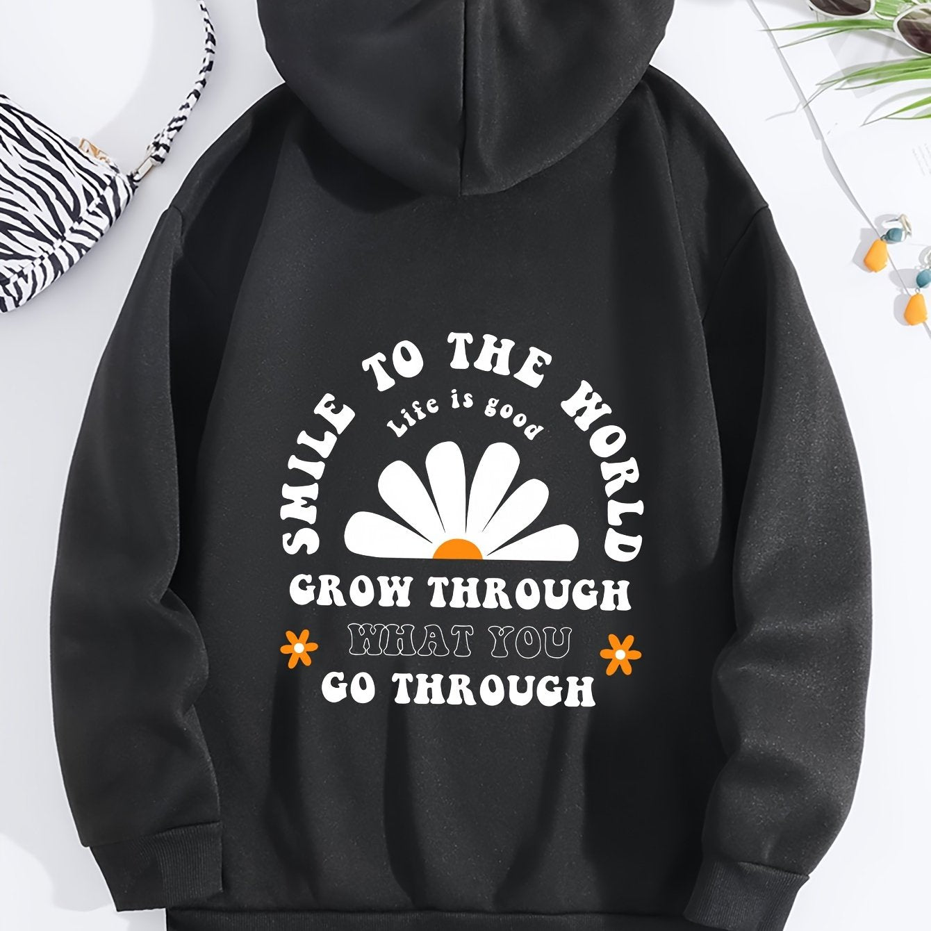 Smile To The World: Grow Through What you Go Through Women's Christian Pullover Hooded Sweatshirt claimedbygoddesigns