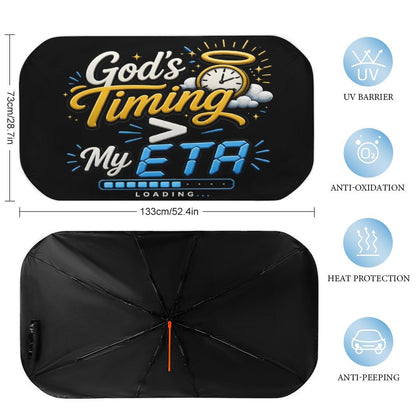 God’s Timing > My ETA Christian Car Sunshade Umbrella - ClaimedbyGodDesigns